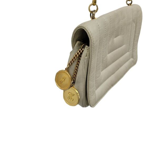 Vintage 80s Jay Herbert by Sharif Crossbody Bag Leather Quilted Gold Chain Cream - Picture 3 of 16